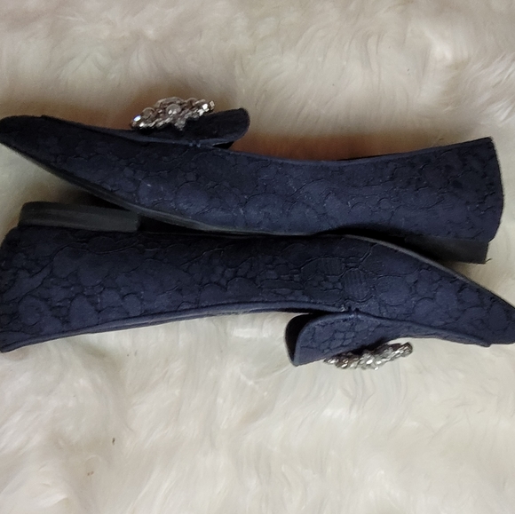 Katie and Kelly Lovelian Flats, Navy Blue, Jeweled Pearl Brooch, Slip on Loafers - Picture 3 of 11